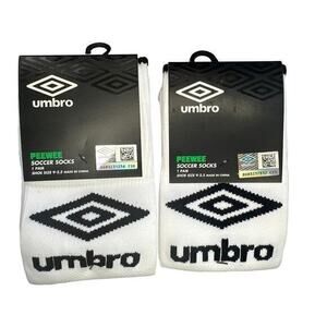 Umbro 2 Pair  WHITE UMBRO Kids PeeWee‎ Soccer futbol Socks  Size 9 - 2.5